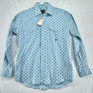 Roper Men's Small Western Shirt New Pearl snap sexy Blue Print